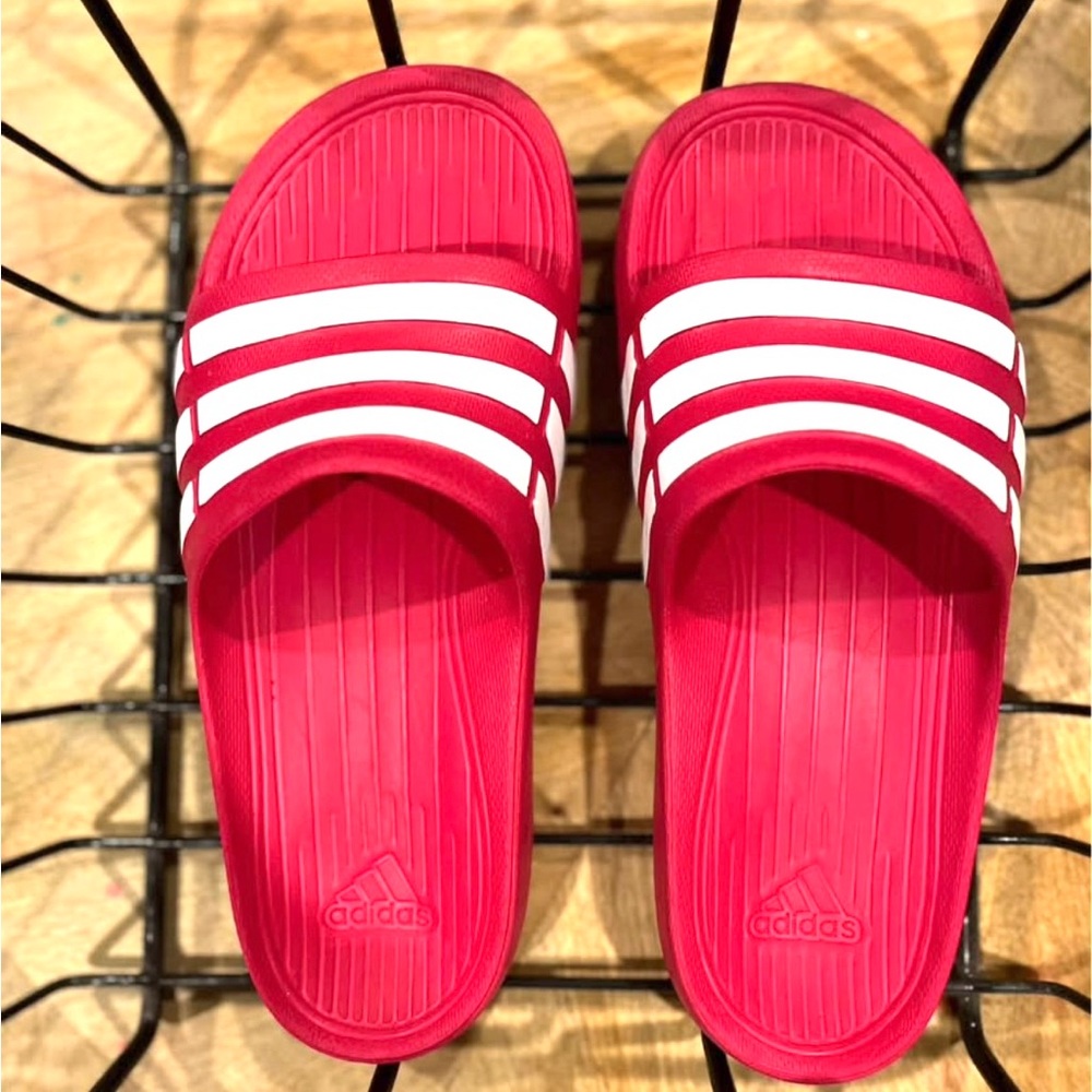 Pink & White Adidas Slides